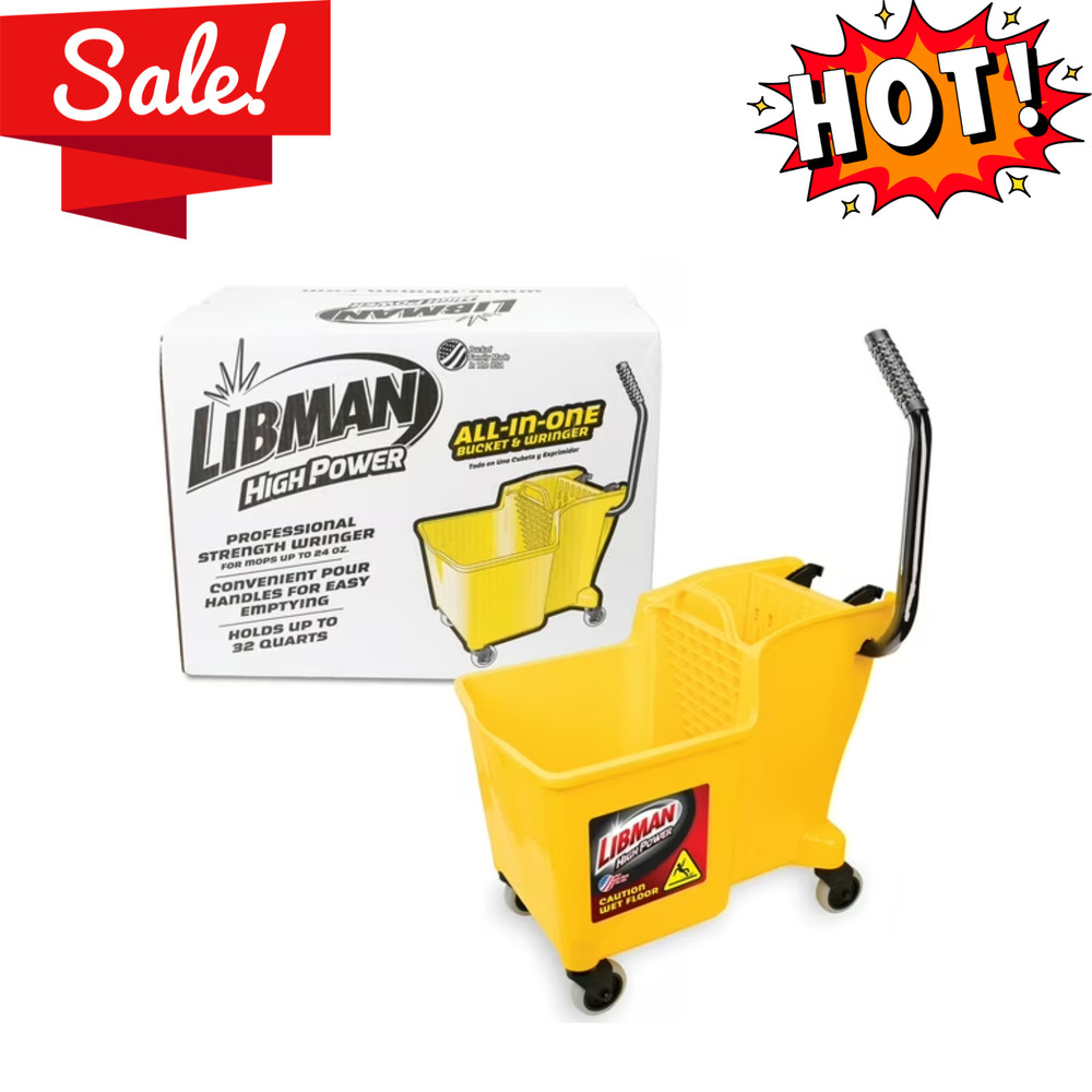 Libman 32 Quart Yellow Polypropylene Bucket Wringer With Steel Handle New