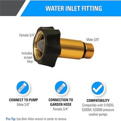 1 Pcs 7110166 Pressure Washer Pump Parts Water Inlet 3/8″ and “3/4, Gold