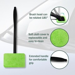 Microfiber Window Cleaner Tool with 4 Washable Pads and Extended Handle for Car