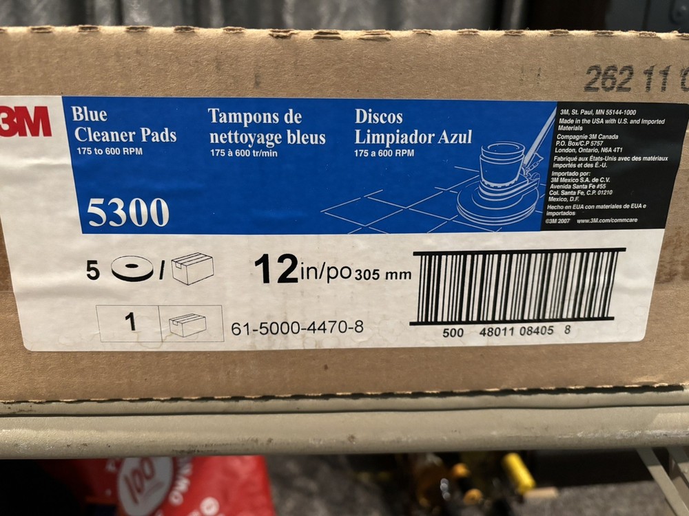 (5 PACK) 3M Cleaner Floor Pad 5300 12″ Diameter Blue, 08405 New In Box