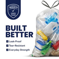 Plasticplace 13 Gallon Trash Bags 1.0 Mil Clear Extra Tall Drawstring Garbage