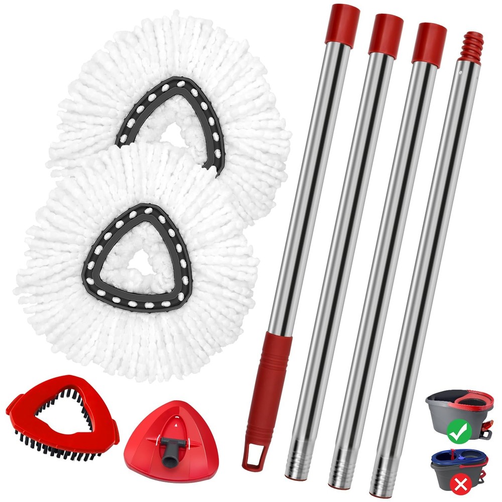 Spin Mop 1 Sets Stainless Steel Handle + 2 White Heads + 1 Base + 1 Brush