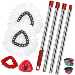Spin Mop 1 Sets Stainless Steel Handle + 2 White Heads + 1 Base + 1 Brush