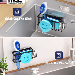 MURLONG Sponge Holder for Kitchen Sink,Sink Caddy Smiley Small, Black