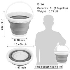 Collapsible Mop Bucket and Ice Bucket-5L(1.3 Gallon) Household 5L, Gray