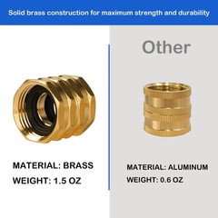 2 Pack Brass Garden Hose Adapter 3/4 Inch Heavy Duty Gold Connector Fitting Pack