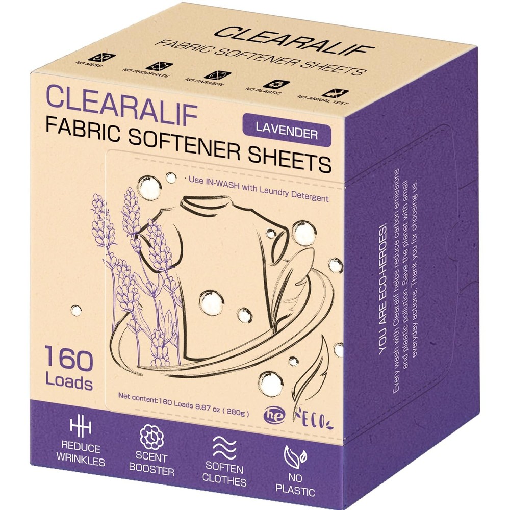 CLEARALIF laundry Fabric Softener Sheets, Lavender 160 Count (Pack of 1)