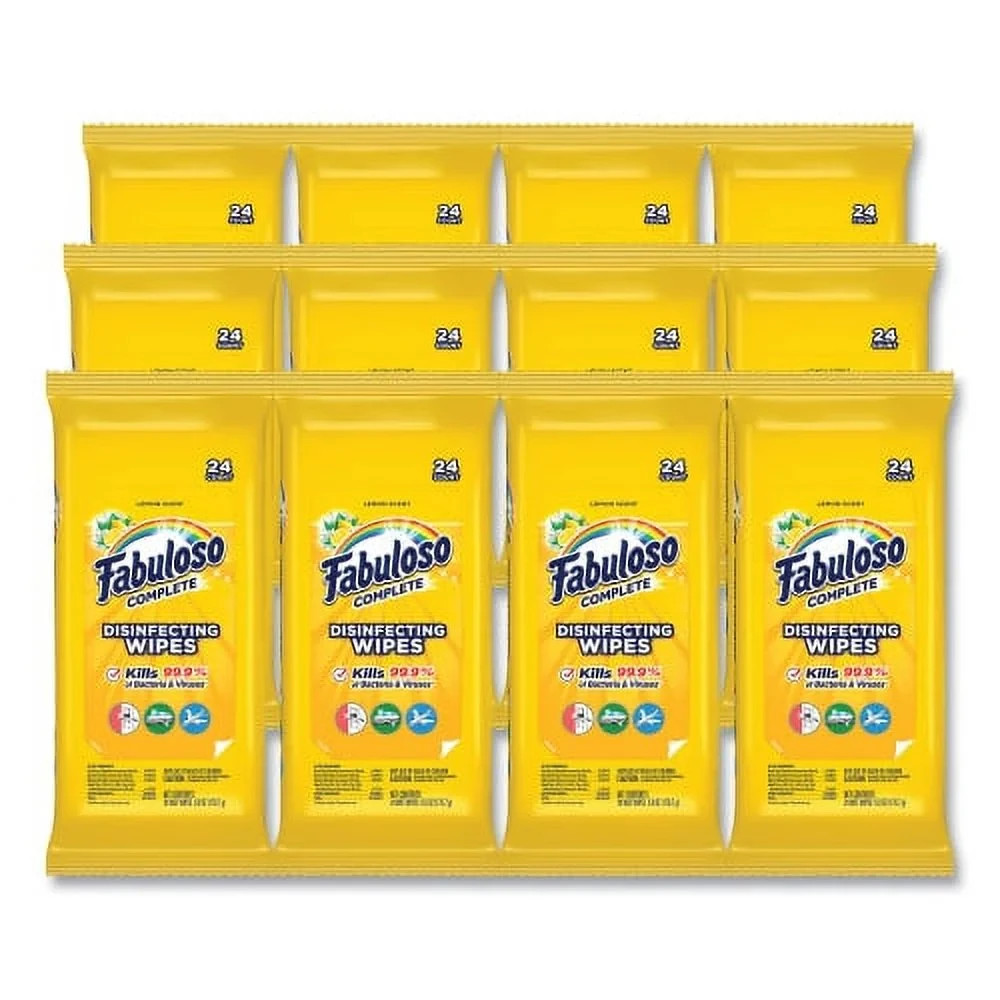 FABULOSO DISINFECTING MULTI PURPOSE LEMON WIPES 12 PACKS OF 24