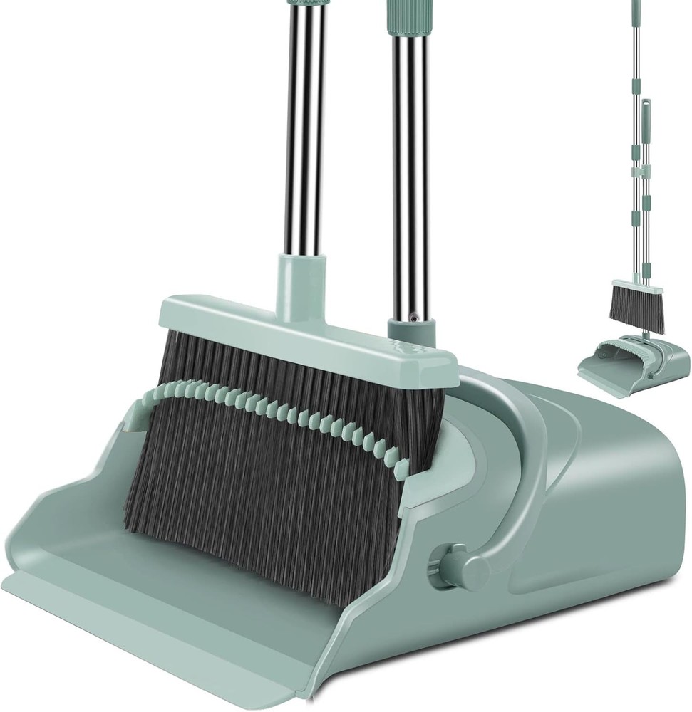 Upgrade Long Handle Broom Dustpan Set Upright Home Cleaning Kit