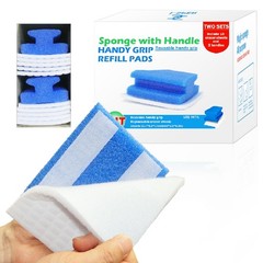 Magic Sponge with Handle | 2Reusable 3.93*2.95*1.57 inches, Blue&white