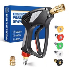 TOOLCY Pro Short Pressure Washer Gun 5000 PSI with 360° Gun, Black