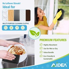 AIDEA Microfiber Cleaning Cloth Black 50PK, 11.5in.x11.5in.,