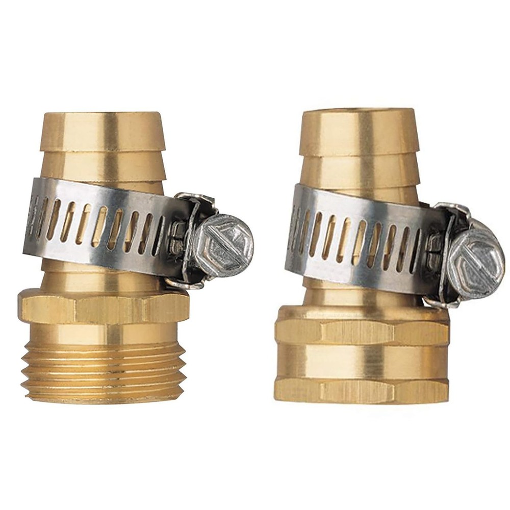2 Pack 5/8 Inch Brass Thread Garden Hose Connector Inch, 1 Set