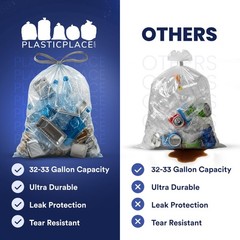 Plasticplace 32-33 Gallon Recycling Bags 0.9 Mil Clear Drawstring Garbage Can