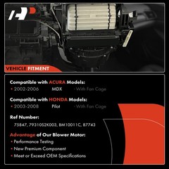 A-Premium Rear Hvac Heater Blower Motor Compatible Honda Pilot 2003-2008 Acura