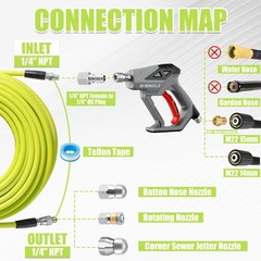 M MINGLE Sewer Jetter Kit for Pressure Washer 50 FT, Drain 50 Yellow