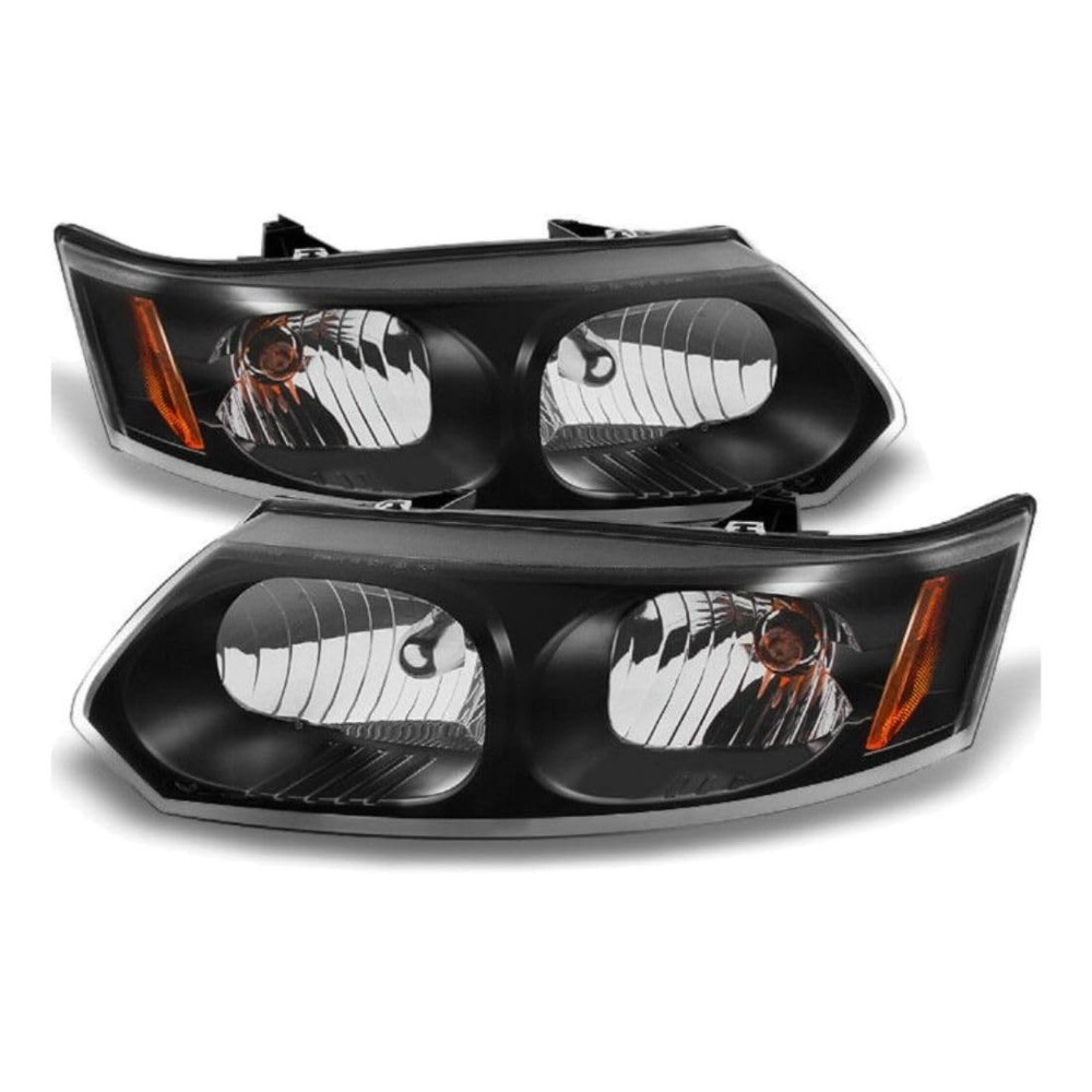 2pc Headlight for Saturn Ion 03-07 Clear Lens Black Housing 4 Door L R