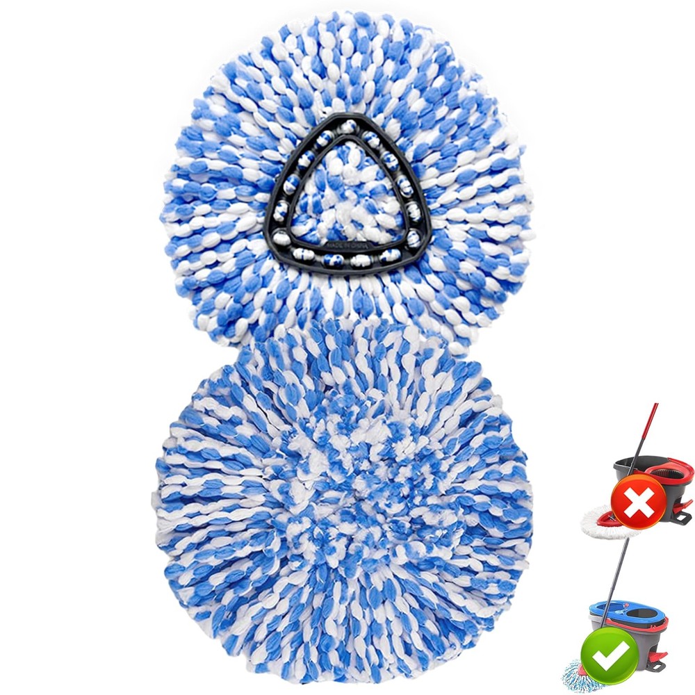 2 Pack Spin Mop Replacement Head, Only Fit for RinseClean 2Pack, Blue&wthie