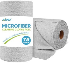 AIDEA Microfiber Cleaning Cloth Roll, Grey 75PK, Reusable 11.5″ x 11.5″,