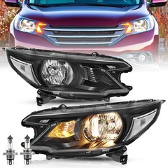 Headlight Assembly with Bulbs for 2012-14 CRV Black Housing Clear Reflector L&R