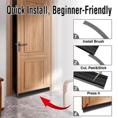 Door Draft Stopper with Brush,Under 39 Inch*1Pack, Black