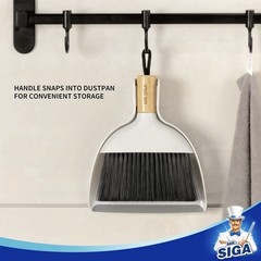 MR.SIGA Mini Dust Pan & Brush Set, Synthetic Bristles, Bamboo Handle
