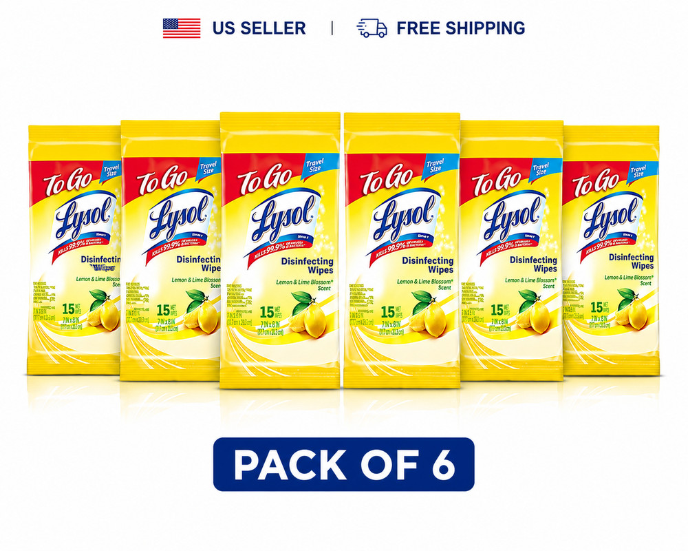 Lysol Disinfecting Wipes To Go Lemon & Lime Blossom Travel Size 15ct Pack of 6