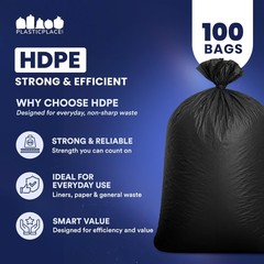Plasticplace 55-60 Gallon Trash Bags Heavy Duty Black Garbage Bags 100 Count