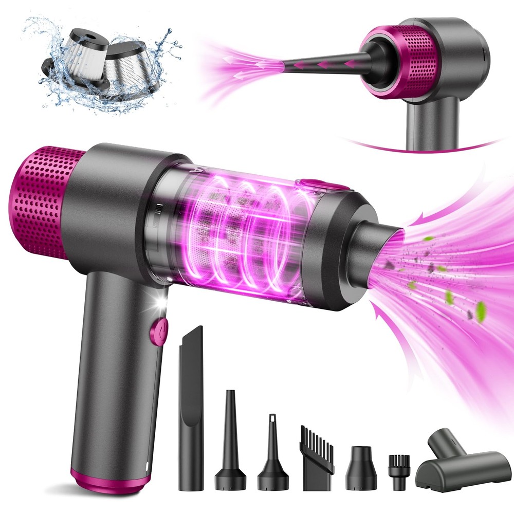EYYA Handheld Cordless Car Vacuum Cleaner, 4-in-1 Portable Mini Grey Pink