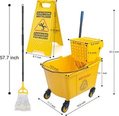 Kefanta 35 Qt Side Press Wringer Combo Commercial Mop Bucket on Wheels