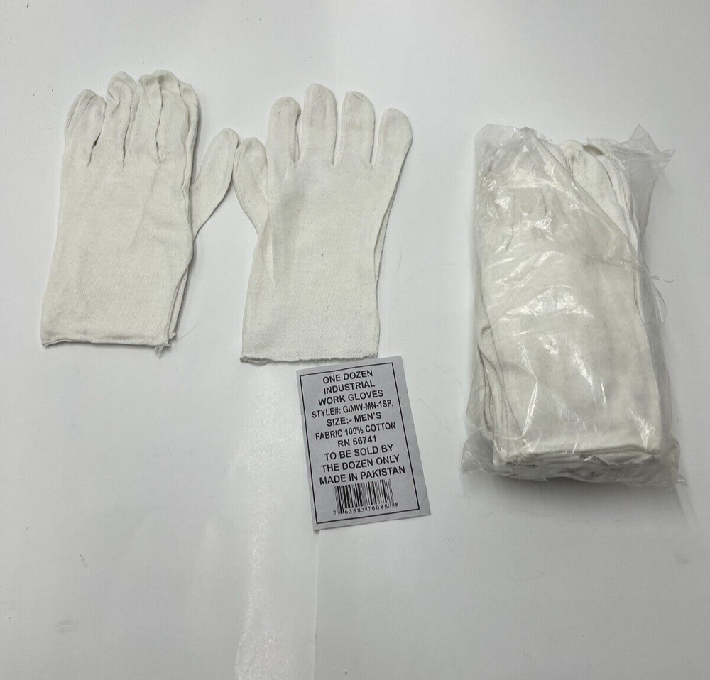One Dozen Industrial Work Gloves GIMW-MN-1SP Men’s Fabric 100% COTTON White