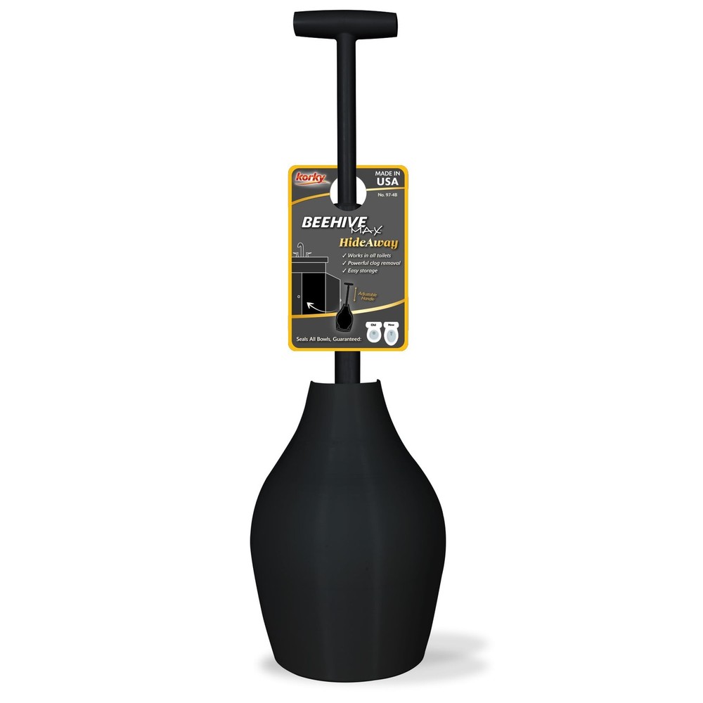 Korky BeehiveMAX Hideaway – Heavy Duty Toilet Plunger with Holder in Black