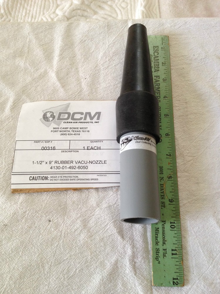 DCM CLEAN-AIR VACUUM CLEANER NOZZLE 1 1/2″ X 9″ RUBBER VACU-NOZZLE, 00316