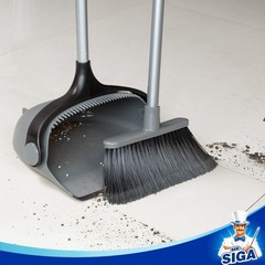 MR.SIGA Broom and Dustpan Set with Adjustable Long Handle, One Size, Gray
