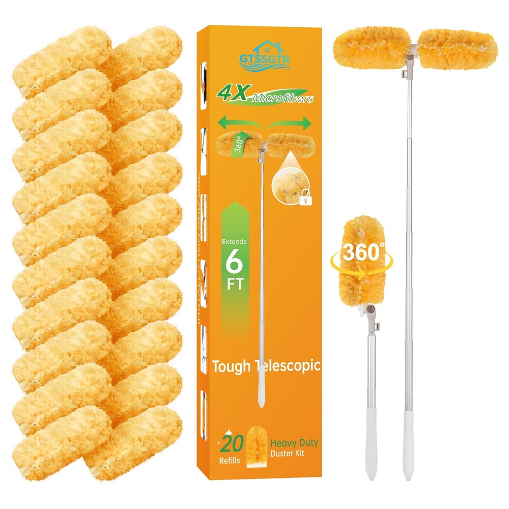6 ft Extendable Duster Handle with 20 20 Count + 6ft Extended Handle, Orange