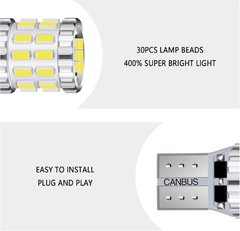 2PCS 194 LED Bulb White Super Bright Canbus 3014 30SMD W5W T10, for 12V License