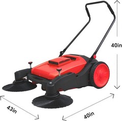 Walk-Behind Hand Push Floor Sweeper 41″ Width 15 Gallon Waste Container Kit Red