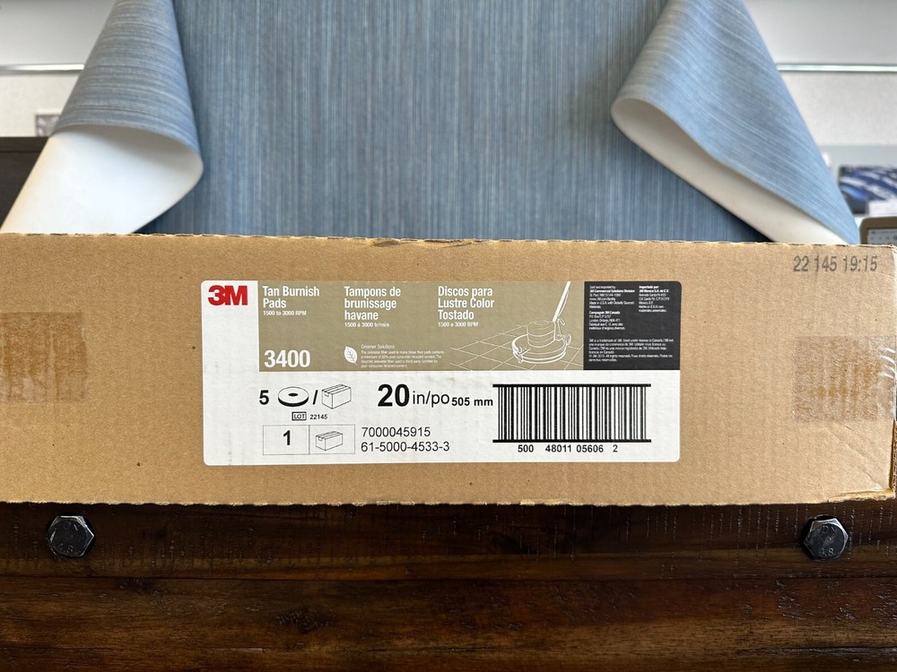 3M Tan 20″ Floor Burnishing Pad 3400, Synthetic Fiber, 5 Pads (MMM05606)