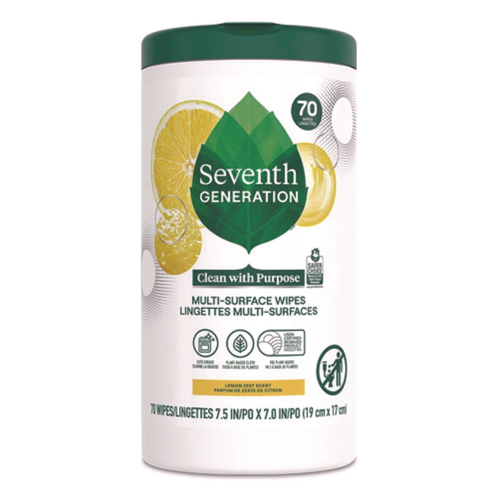 Multi-Surface Wipes, 7 x 7, Lemon Zest, White, 70 Wipes/Canister, 6/Carton