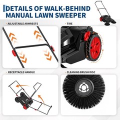 Walk-Behind Hand Push Floor Sweeper 25.6″ Wide Manual Sweeper 5-Gallon Waste Bin