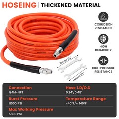 50FT Sewer Jetter Kit for Pressure Washer, 5800 PSI Water Jet 50 FT, Orange