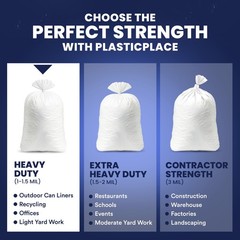 Plasticplace 55-60 Gallon White Trash Bags, 0.7 Mil, 38″W x 58″H, 100 Count