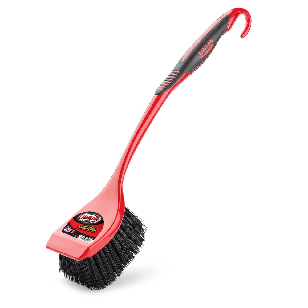 Libman Red & Black Long High Power Scrub Brush, 3.75 Inch Width