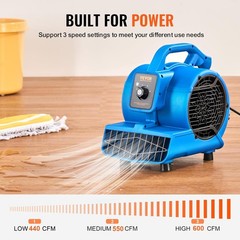 Uimoso 1360 RPM 600 CFM Air Mover Floor Blower with 4 Blowing Angles 3-Speeds