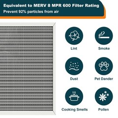 16x25x1 Reusable Air Filter, Washable, MERV 8, Permanent Electrostatic Air Fi…