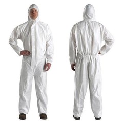 White Hazmat Suits, Medium. Pack of 5 Lightweight Microporous Disposable Cov