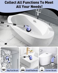 Shower Scrubber with Long Handle, Shower Cleaner Brush with 8 Floor Machine P…
