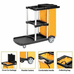 Commercial Cleaning Janitorial 3 Shelf Cart with Yellow Bag and Cover Black