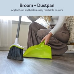 Casabella Basics 2-Piece Angled Broom and Dustpan Set, 2-Piece, Silver/Green