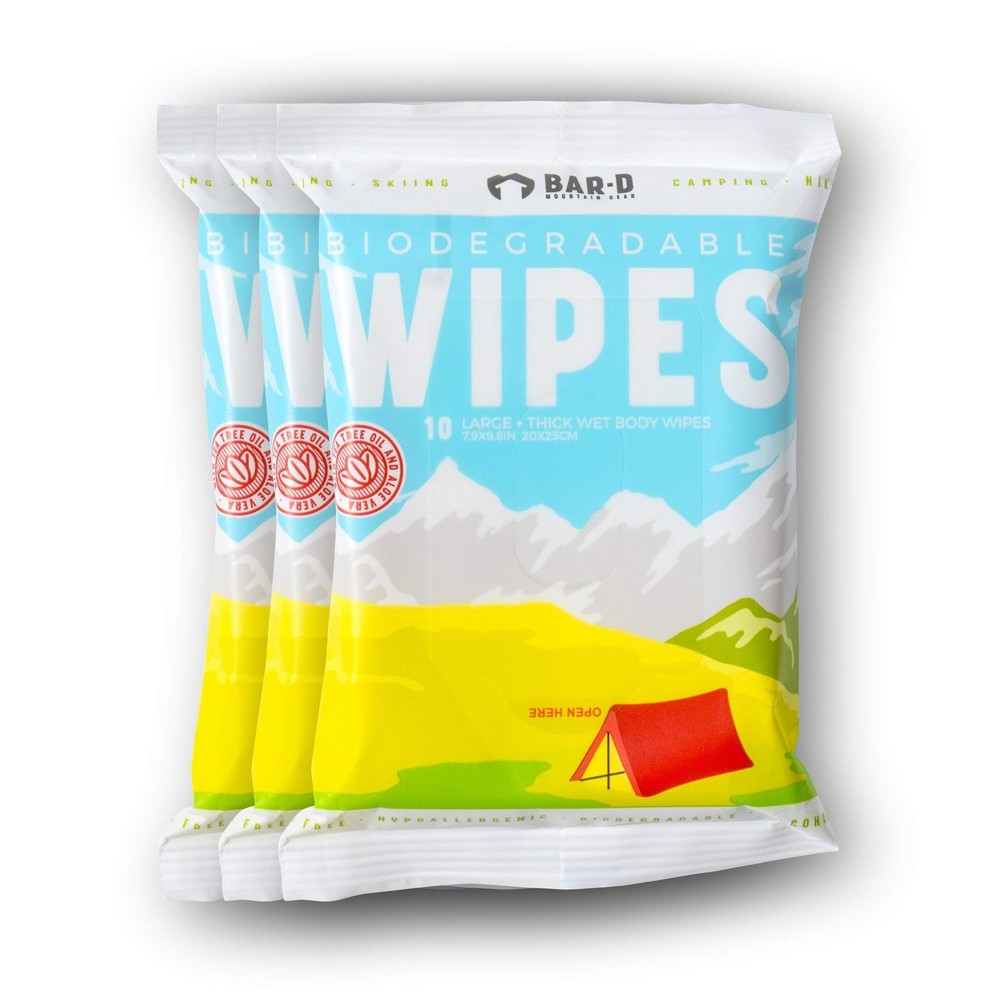 Bar-D Biodegradable Body Wipes with Tea Tree Oil 10 Count (Pack of 3), White